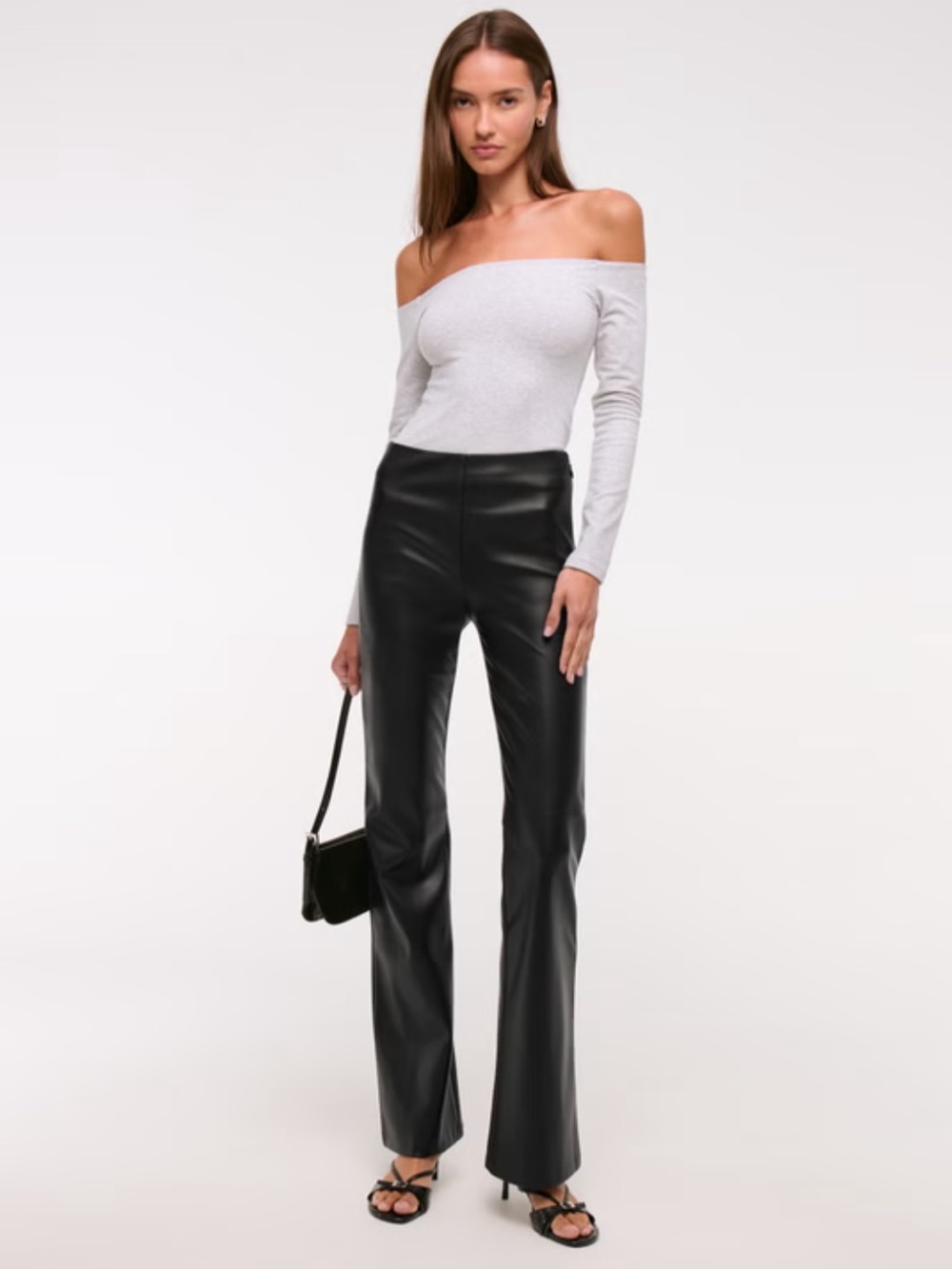 Abercrombie & Fitch Black Stretch Faux Leather Slit Wide Leg Pull On Pants Sz S